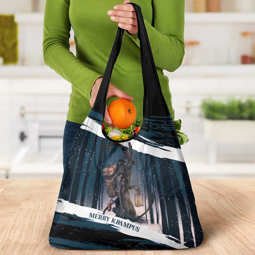 Merry Christmas Grocery Bag Krampus in The Woods - Dark Teal