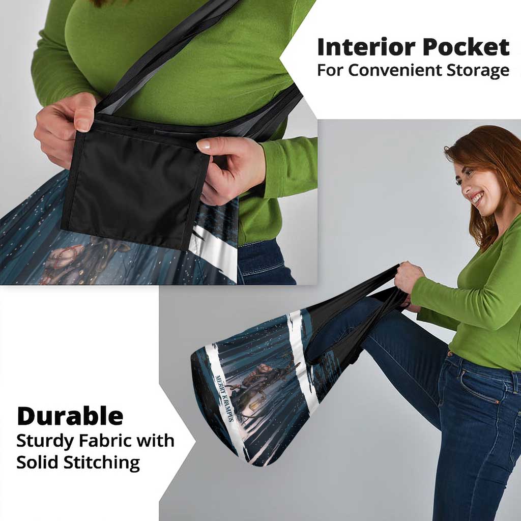 Merry Christmas Grocery Bag Krampus in The Woods - Dark Teal