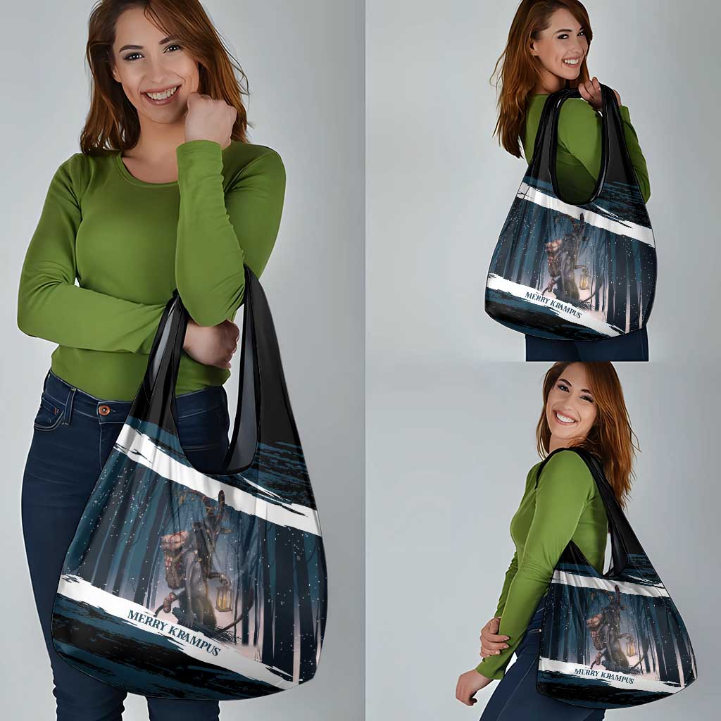 Merry Christmas Grocery Bag Krampus in The Woods - Dark Teal