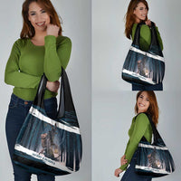 Merry Christmas Grocery Bag Krampus in The Woods - Dark Teal