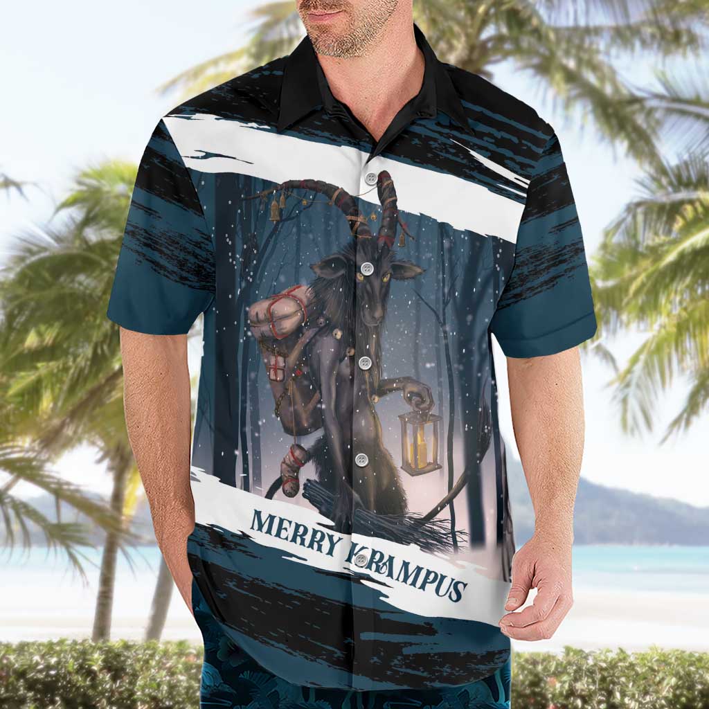 Merry Christmas Hawaiian Shirt Krampus in The Woods - Dark Teal - Wonder Print Shop