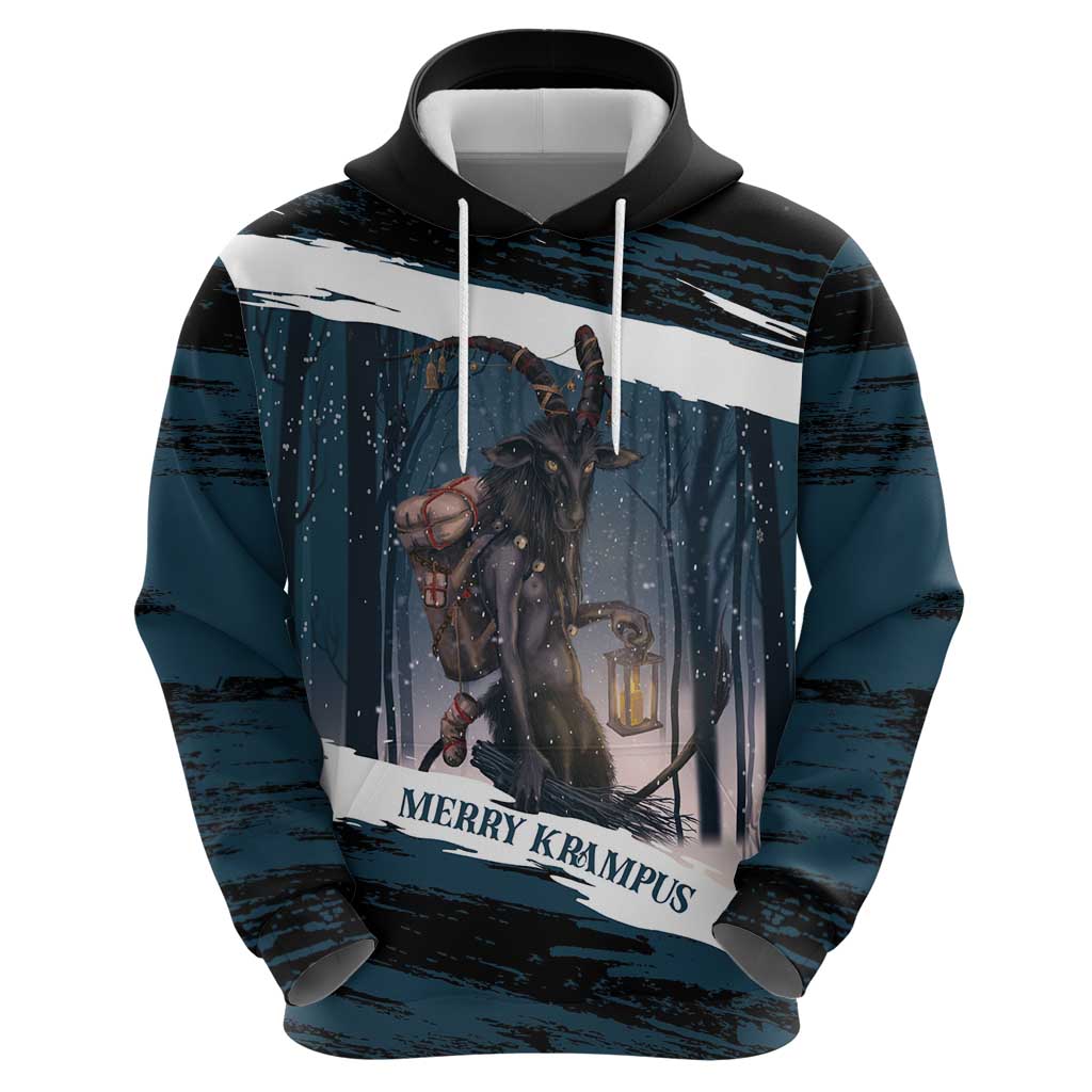 Merry Christmas Hoodie Krampus in The Woods - Dark Teal - Wonder Print Shop