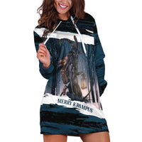 Merry Christmas Hoodie Dress Krampus in The Woods - Dark Teal - Wonder Print Shop