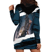 Merry Christmas Hoodie Dress Krampus in The Woods - Dark Teal - Wonder Print Shop