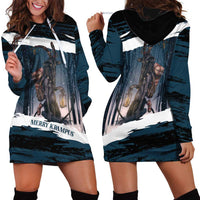 Merry Christmas Hoodie Dress Krampus in The Woods - Dark Teal - Wonder Print Shop