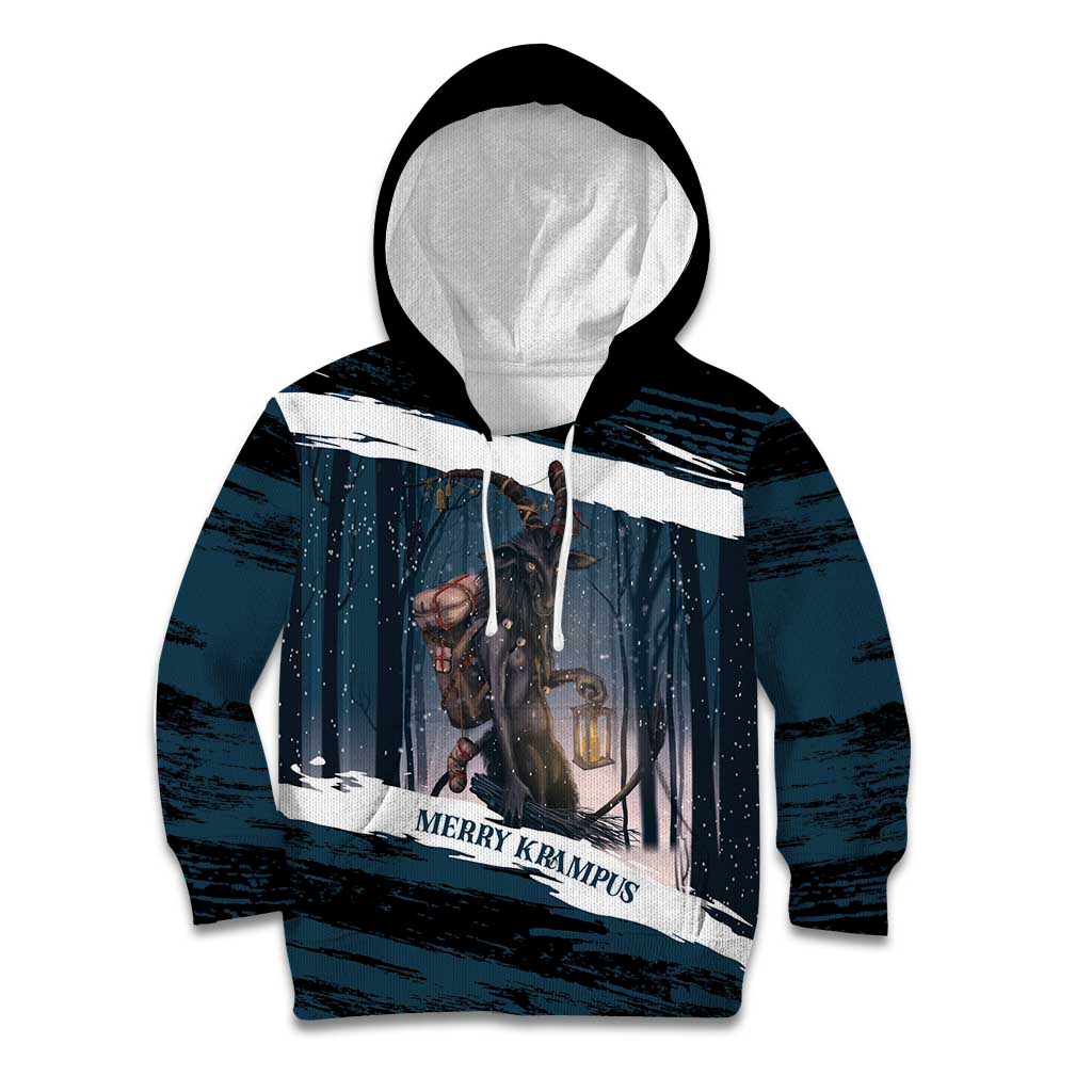 Merry Christmas Kid Hoodie Krampus in The Woods - Dark Teal - Wonder Print Shop