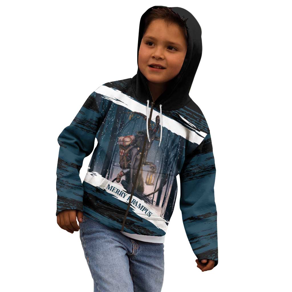 Merry Christmas Kid Hoodie Krampus in The Woods - Dark Teal - Wonder Print Shop