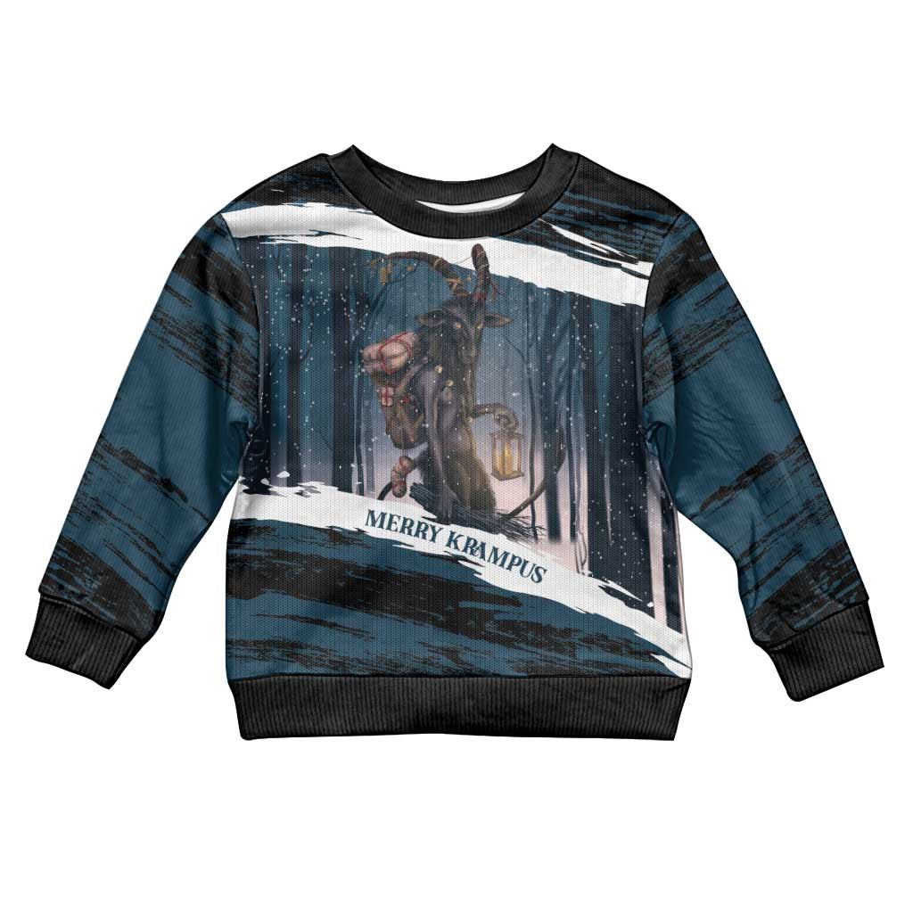 Merry Christmas Kid Ugly Christmas Sweater Krampus in The Woods - Dark Teal - Wonder Print Shop