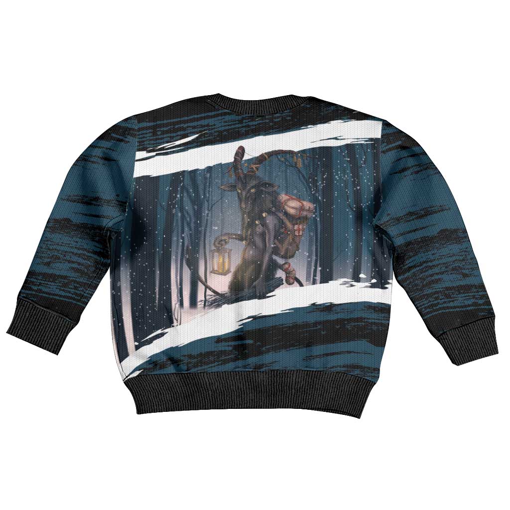 Merry Christmas Kid Ugly Christmas Sweater Krampus in The Woods - Dark Teal - Wonder Print Shop