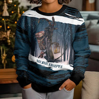 Merry Christmas Kid Ugly Christmas Sweater Krampus in The Woods - Dark Teal - Wonder Print Shop
