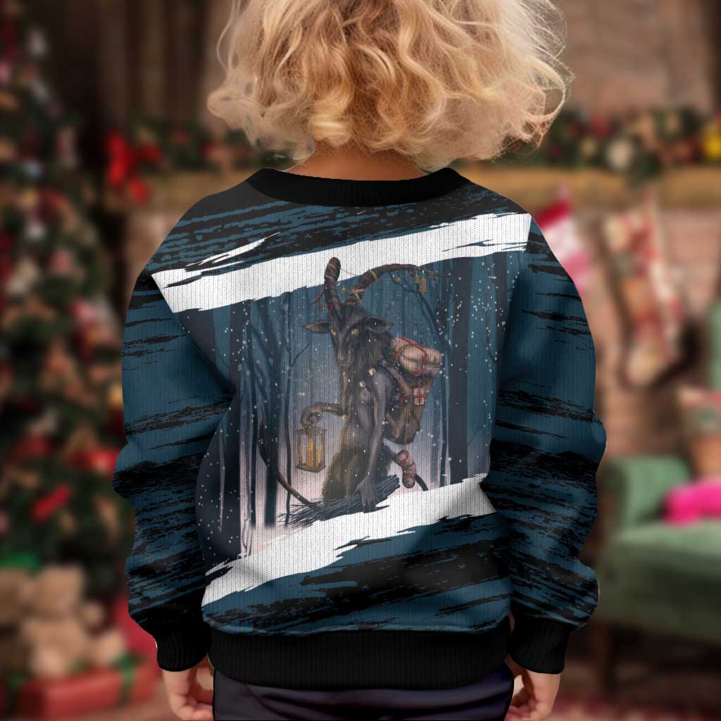 Merry Christmas Kid Ugly Christmas Sweater Krampus in The Woods - Dark Teal - Wonder Print Shop
