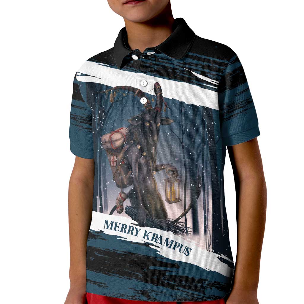 Merry Christmas Kid Polo Shirt Krampus in The Woods - Dark Teal - Wonder Print Shop