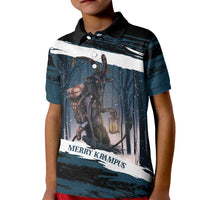 Merry Christmas Kid Polo Shirt Krampus in The Woods - Dark Teal - Wonder Print Shop