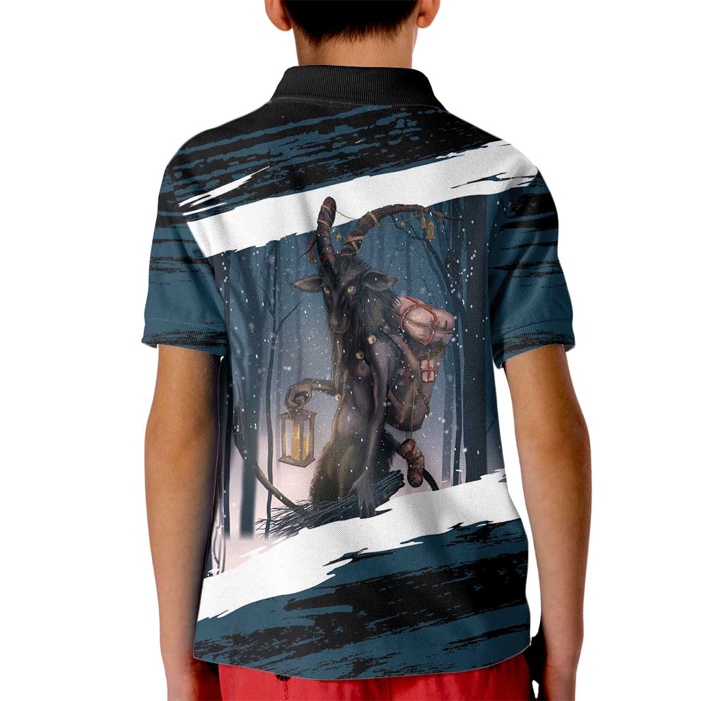 Merry Christmas Kid Polo Shirt Krampus in The Woods - Dark Teal - Wonder Print Shop