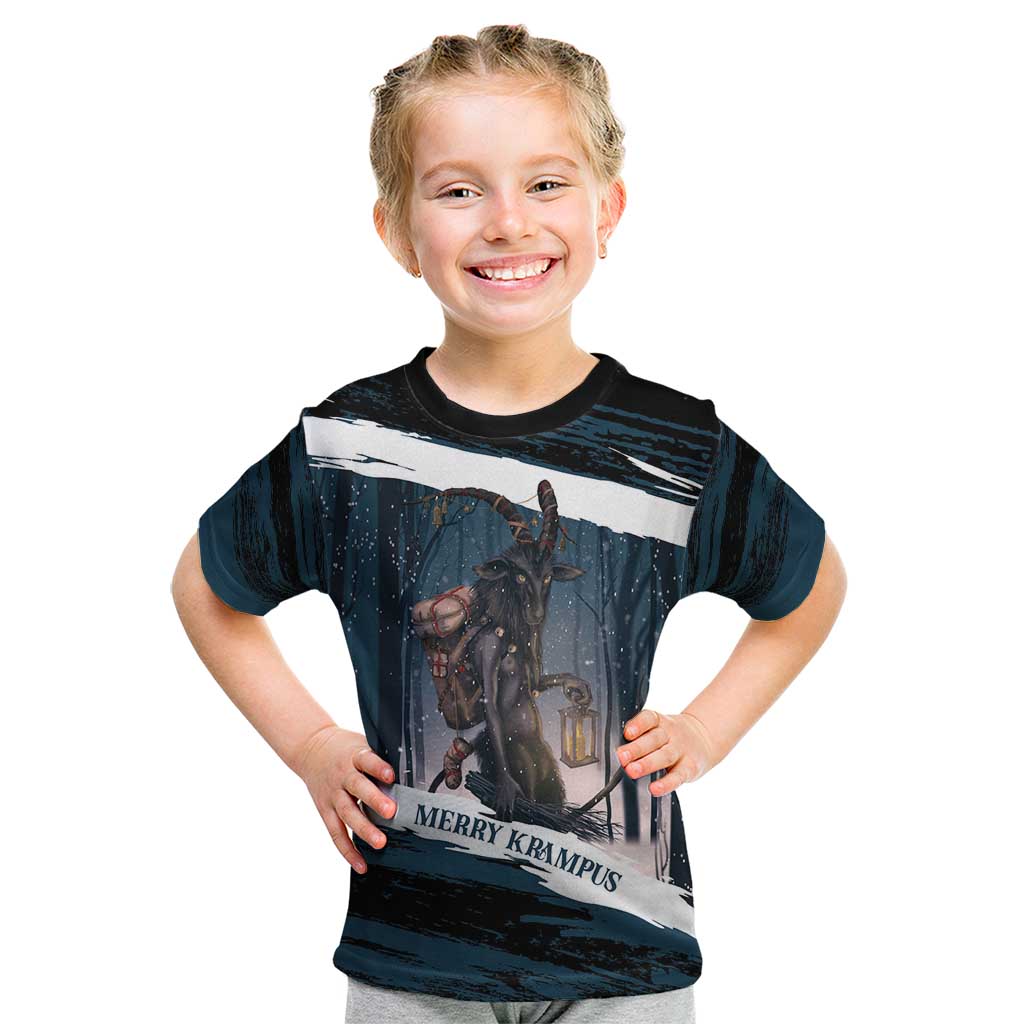 Merry Christmas Kid T Shirt Krampus in The Woods - Dark Teal - Wonder Print Shop