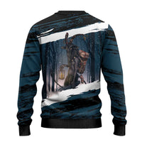 Merry Christmas Ugly Christmas Sweater Krampus in The Woods - Dark Teal - Wonder Print Shop