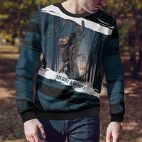 Merry Christmas Ugly Christmas Sweater Krampus in The Woods - Dark Teal - Wonder Print Shop