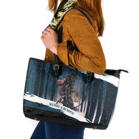 Merry Christmas Leather Tote Bag Krampus in The Woods - Dark Teal - Wonder Print Shop