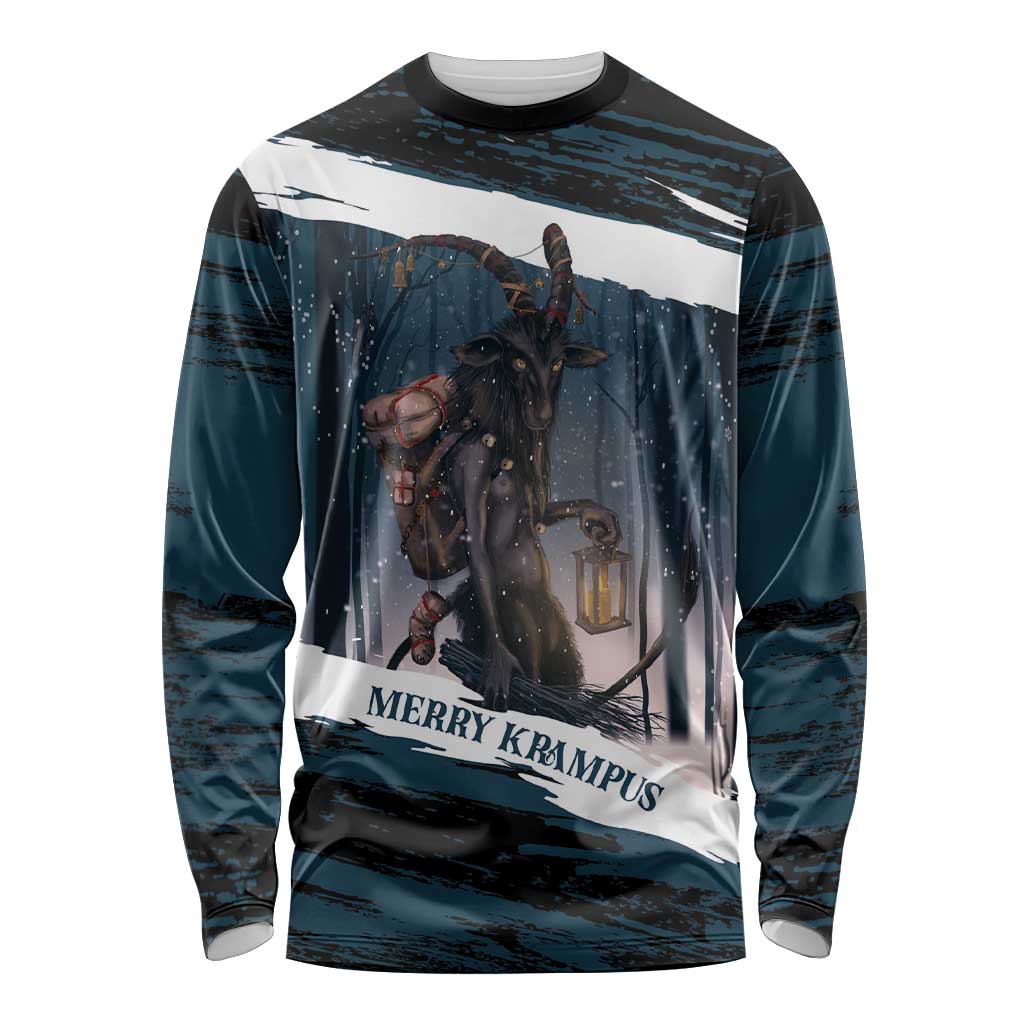 Merry Christmas Long Sleeve Shirt Krampus in The Woods - Dark Teal - Wonder Print Shop