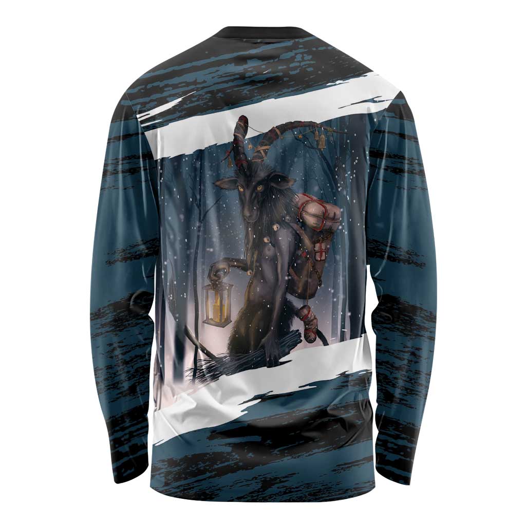Merry Christmas Long Sleeve Shirt Krampus in The Woods - Dark Teal - Wonder Print Shop