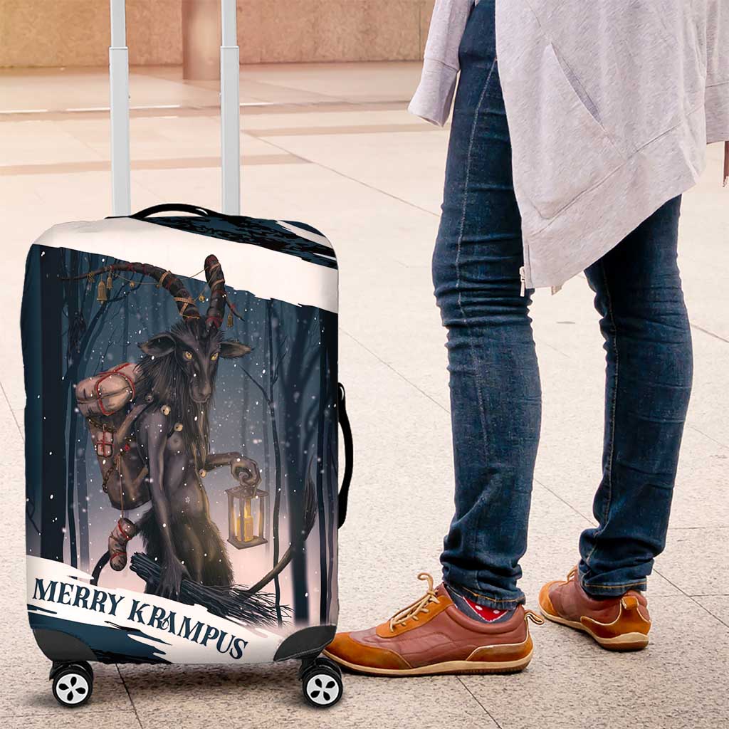 Merry Christmas Luggage Cover Krampus in The Woods - Dark Teal - Wonder Print Shop