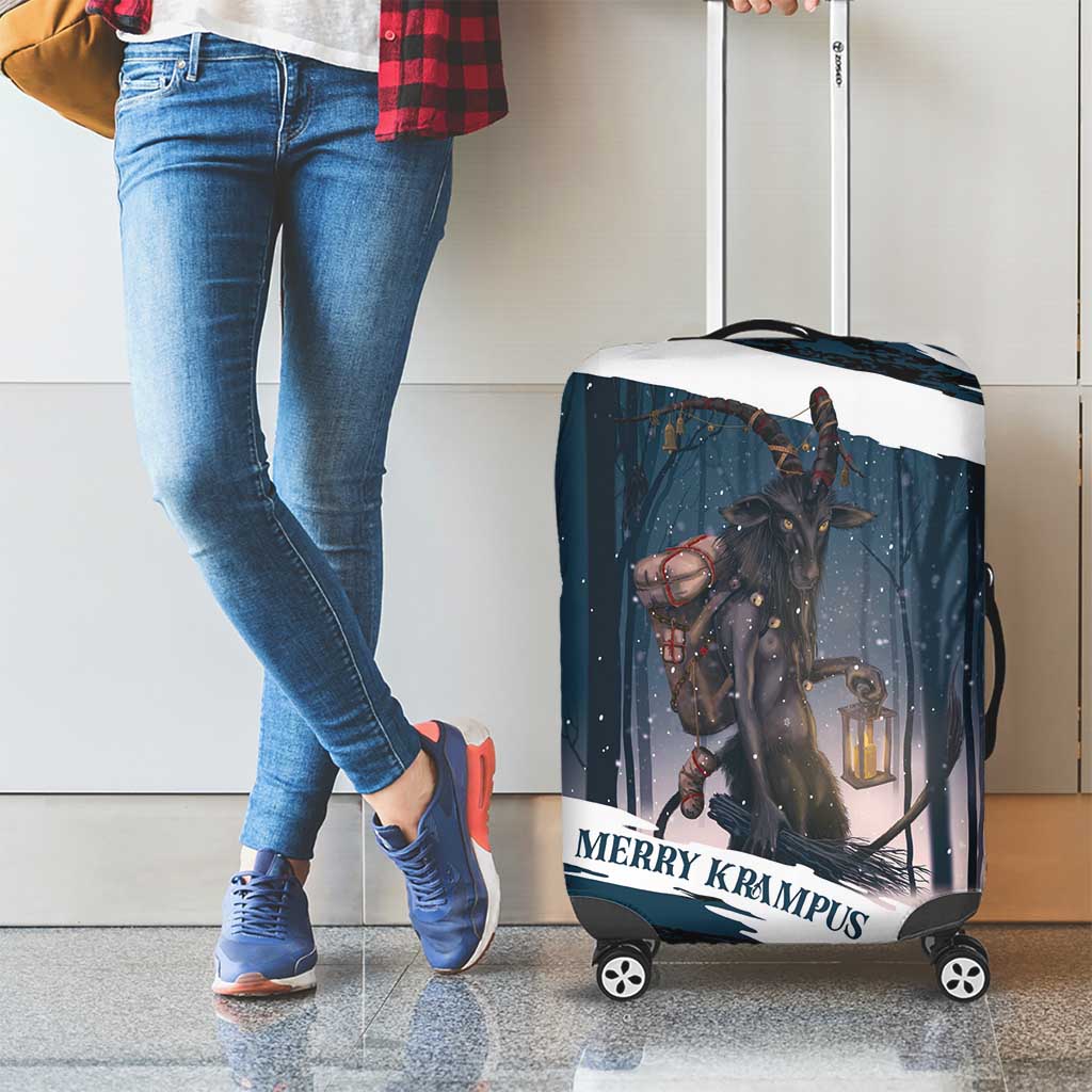 Merry Christmas Luggage Cover Krampus in The Woods - Dark Teal - Wonder Print Shop