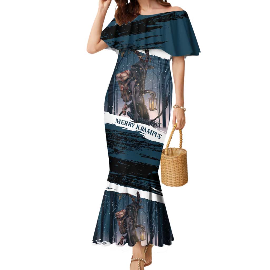 Merry Christmas Mermaid Dress Krampus in The Woods - Dark Teal - Wonder Print Shop