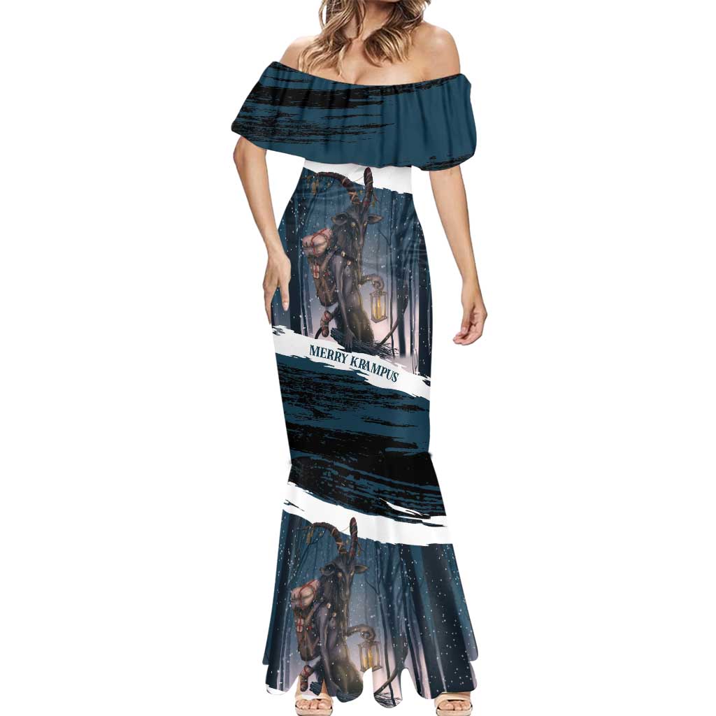 Merry Christmas Mermaid Dress Krampus in The Woods - Dark Teal - Wonder Print Shop