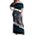 Merry Christmas Off Shoulder Maxi Dress Krampus in The Woods - Dark Teal - Wonder Print Shop