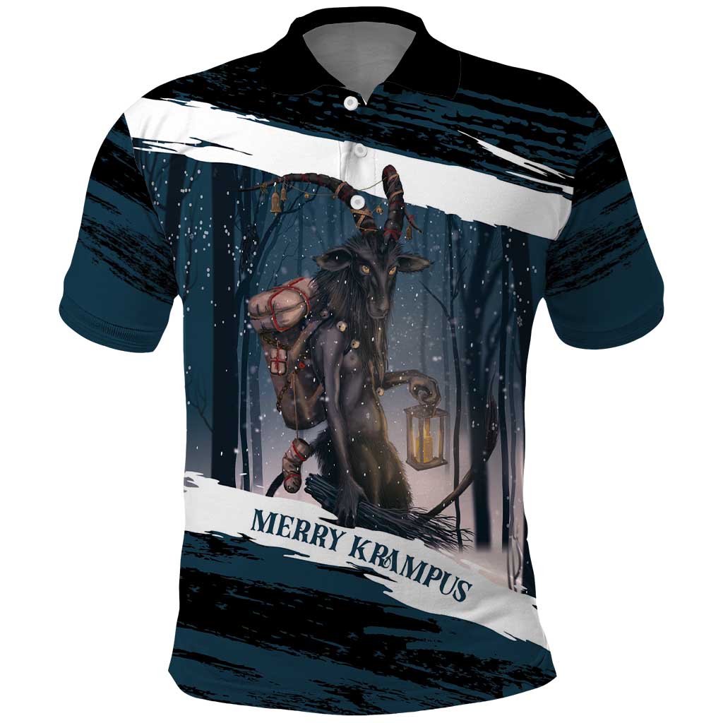Merry Christmas Polo Shirt Krampus in The Woods - Dark Teal - Wonder Print Shop