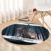 Merry Christmas Round Carpet Krampus in The Woods - Dark Teal