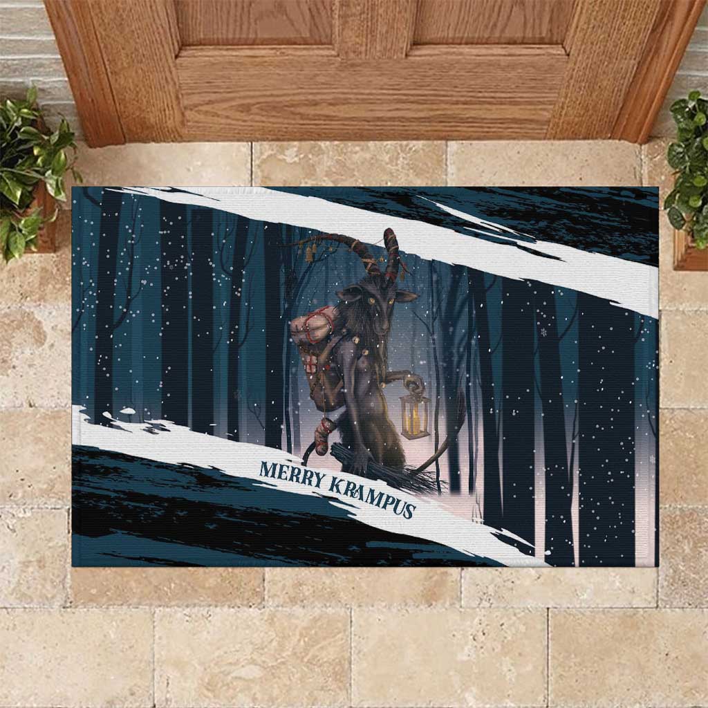 Merry Christmas Rubber Doormat Krampus in The Woods - Dark Teal - Wonder Print Shop