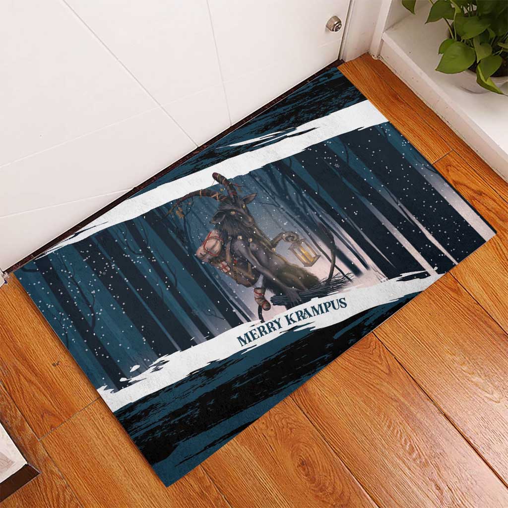 Merry Christmas Rubber Doormat Krampus in The Woods - Dark Teal - Wonder Print Shop