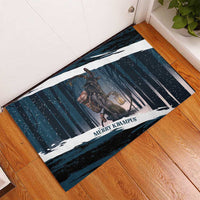 Merry Christmas Rubber Doormat Krampus in The Woods - Dark Teal - Wonder Print Shop