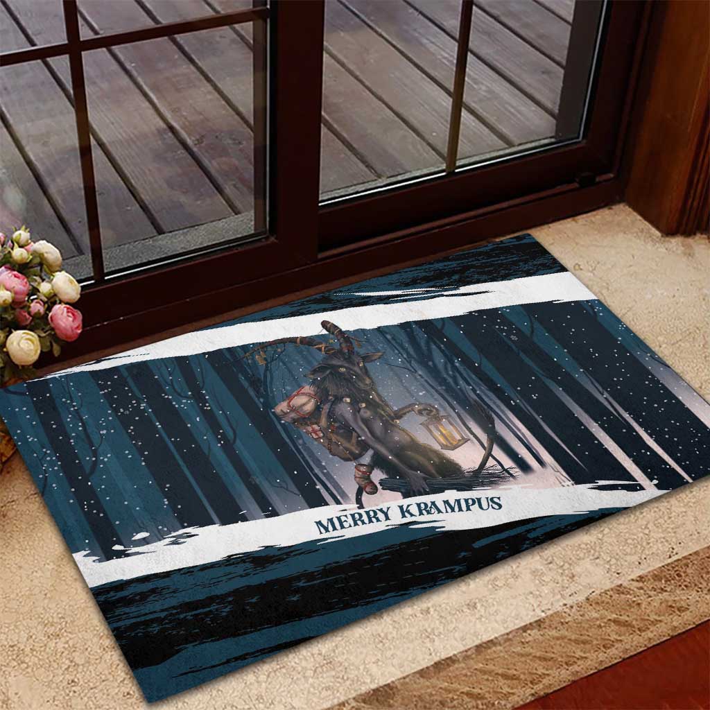 Merry Christmas Rubber Doormat Krampus in The Woods - Dark Teal - Wonder Print Shop