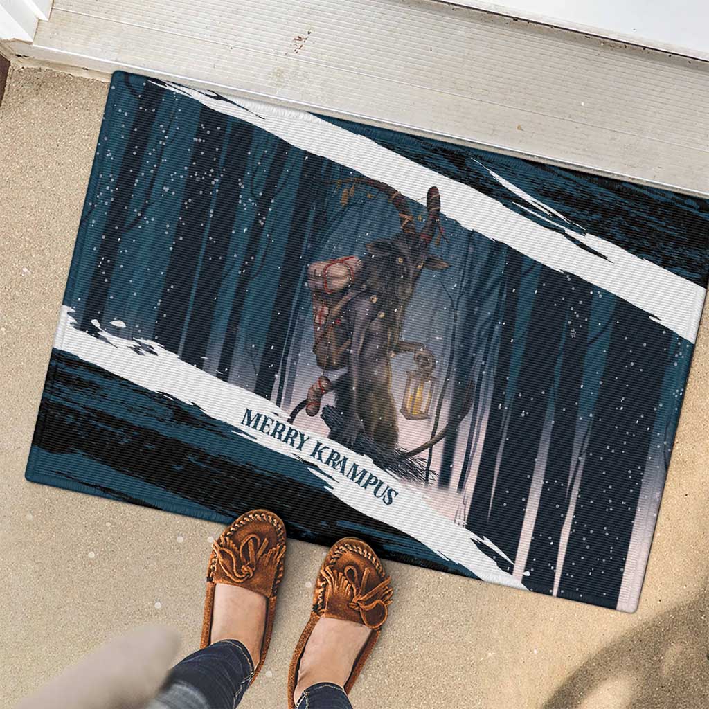 Merry Christmas Rubber Doormat Krampus in The Woods - Dark Teal - Wonder Print Shop