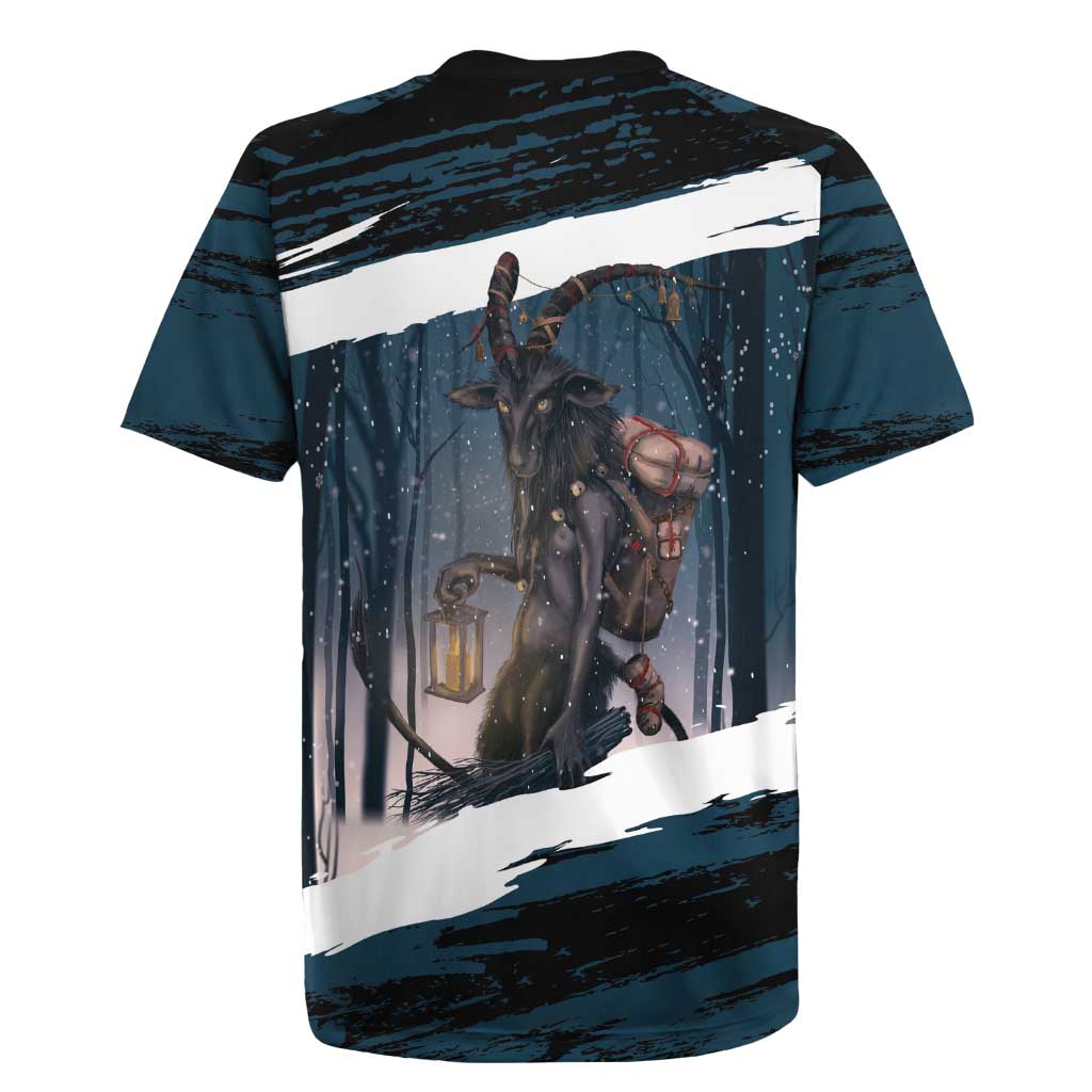 Merry Christmas Rugby Jersey Krampus in The Woods - Dark Teal - Wonder Print Shop