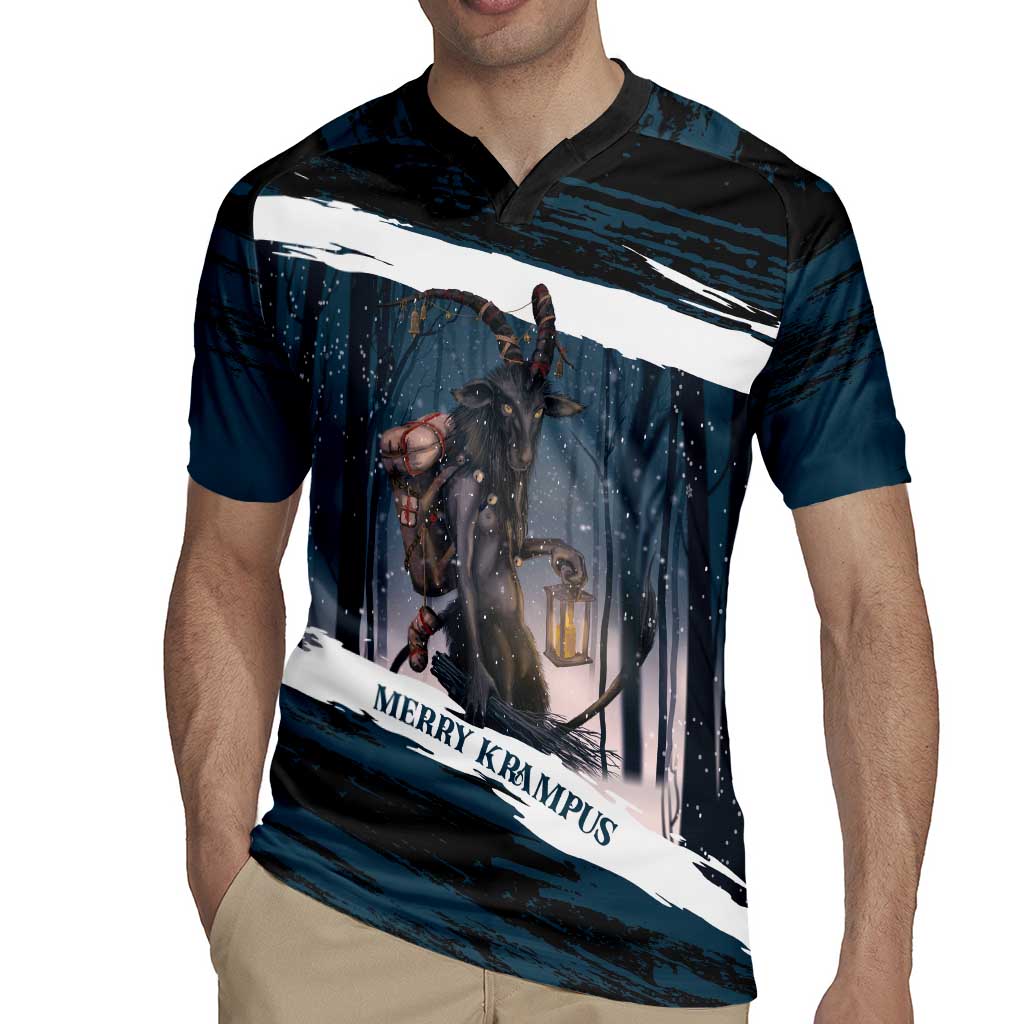 Merry Christmas Rugby Jersey Krampus in The Woods - Dark Teal - Wonder Print Shop