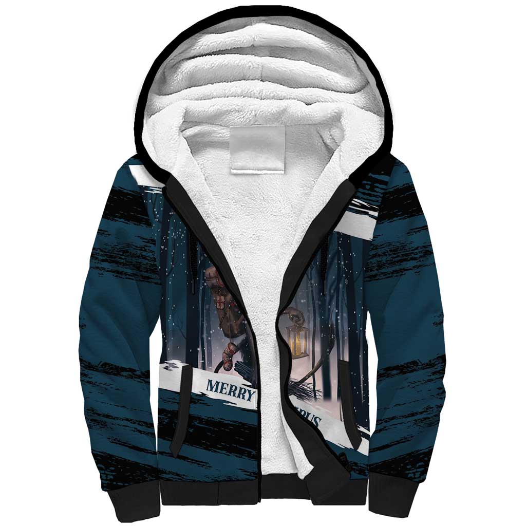 Merry Christmas Sherpa Hoodie Krampus in The Woods - Dark Teal - Wonder Print Shop