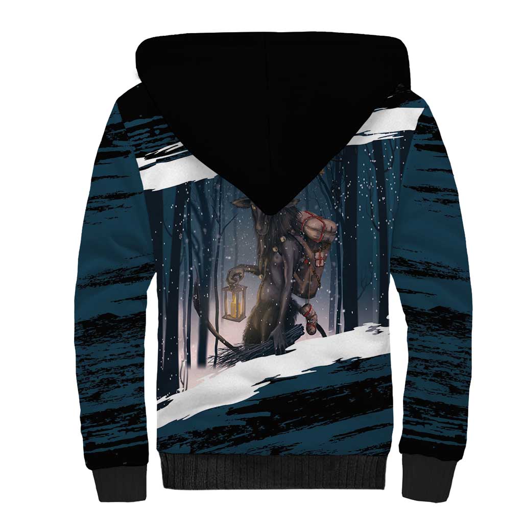 Merry Christmas Sherpa Hoodie Krampus in The Woods - Dark Teal - Wonder Print Shop