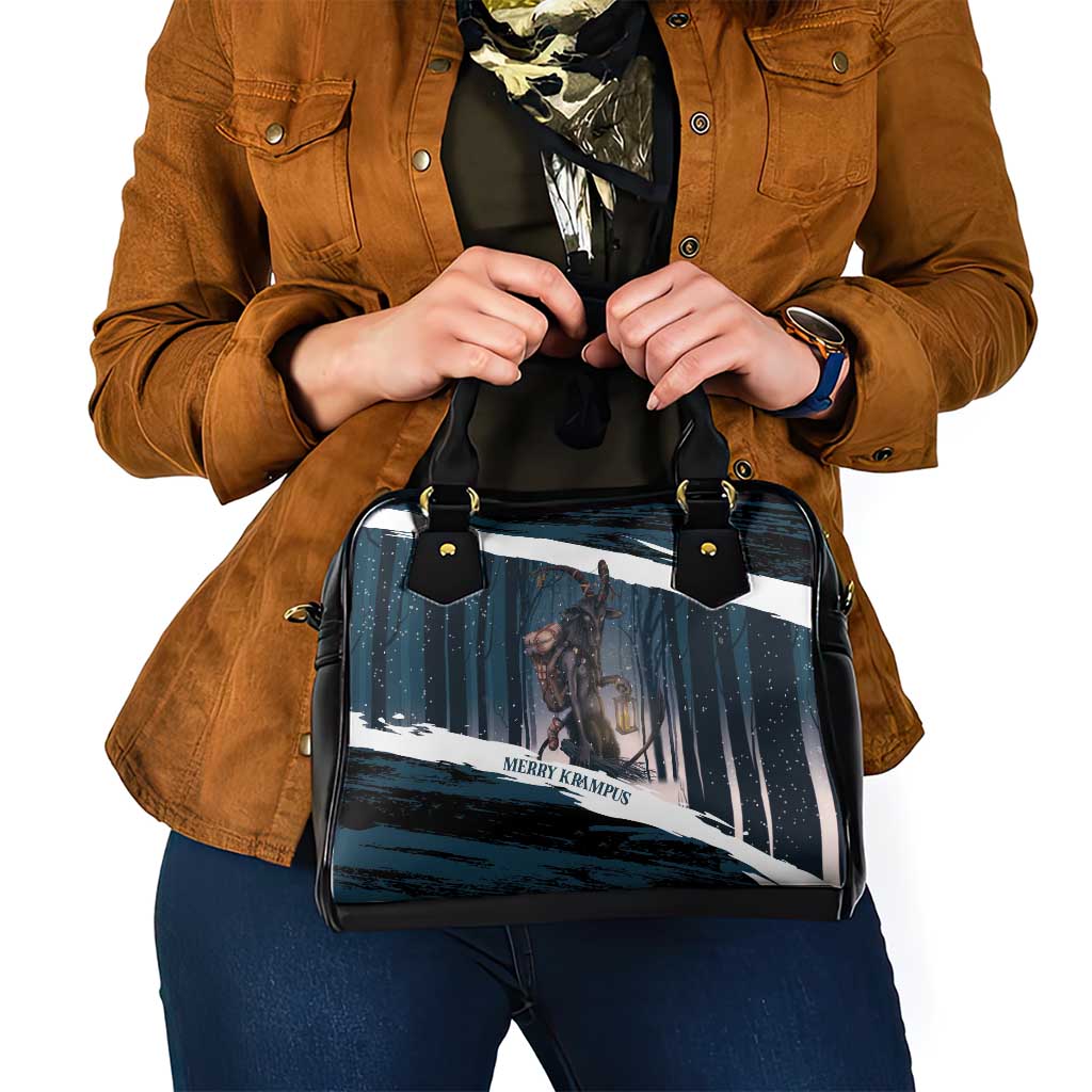 Merry Christmas Shoulder Handbag Krampus in The Woods - Dark Teal