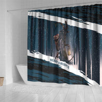 Merry Christmas Shower Curtain Krampus in The Woods - Dark Teal