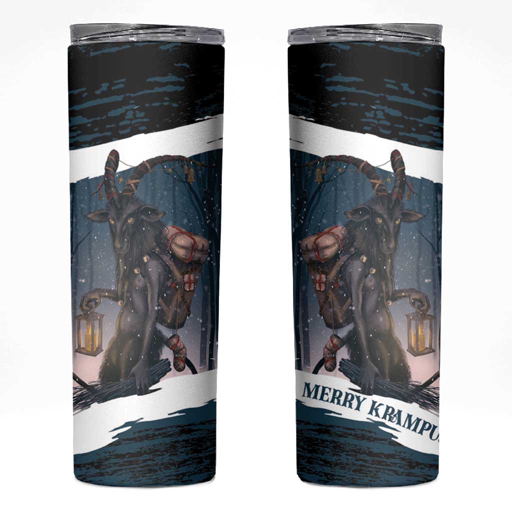 Merry Christmas Skinny Tumbler Krampus in The Woods - Dark Teal - Wonder Print Shop