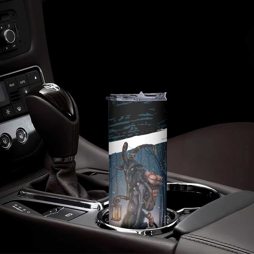 Merry Christmas Skinny Tumbler Krampus in The Woods - Dark Teal - Wonder Print Shop