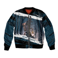 Merry Christmas Sleeve Zip Bomber Jacket Krampus in The Woods - Dark Teal - Wonder Print Shop