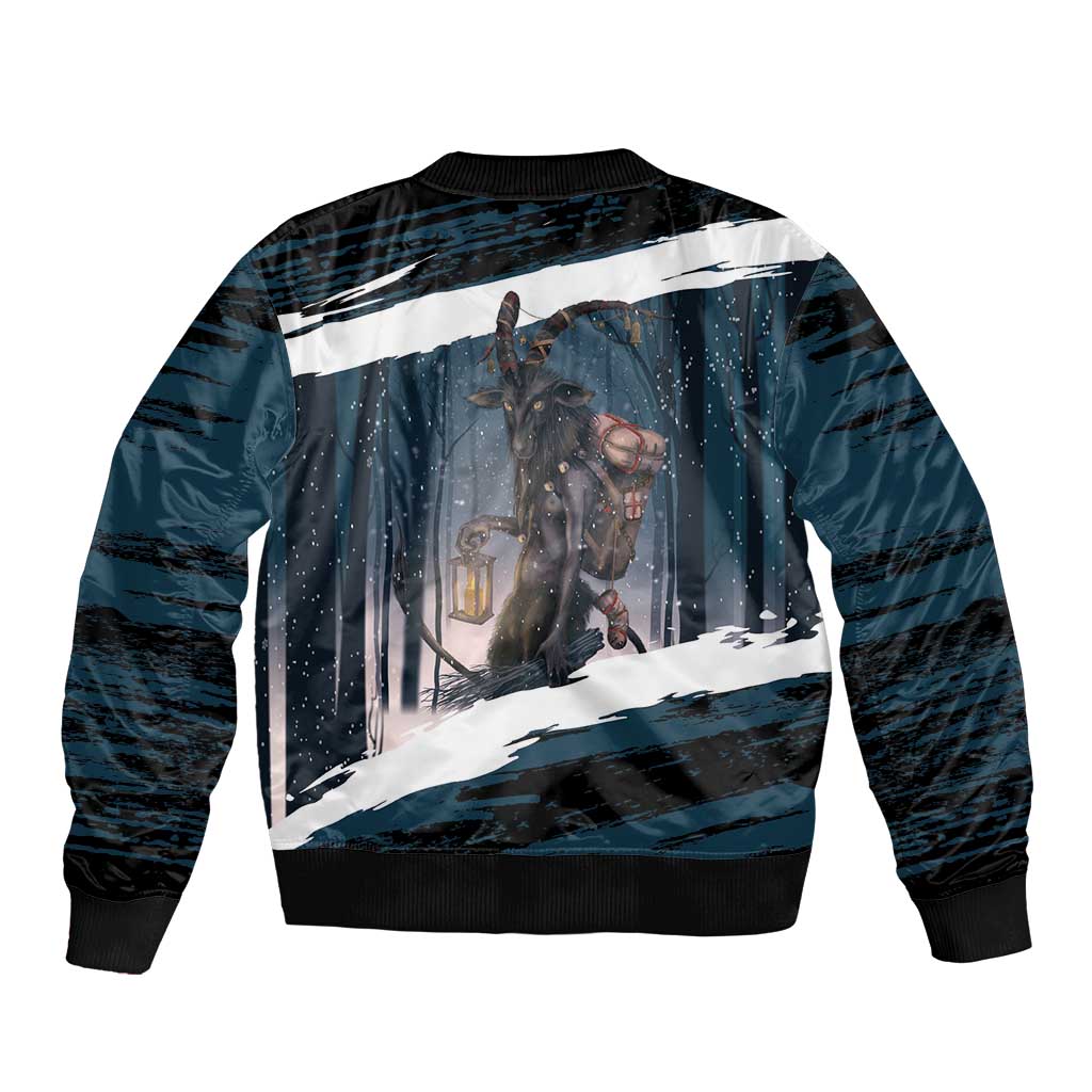 Merry Christmas Sleeve Zip Bomber Jacket Krampus in The Woods - Dark Teal - Wonder Print Shop