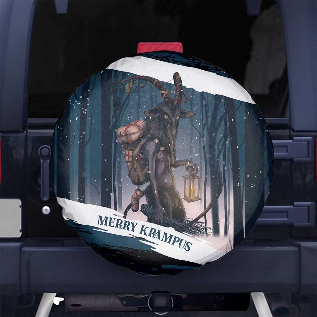 Merry Christmas Spare Tire Cover Krampus in The Woods - Dark Teal - Wonder Print Shop