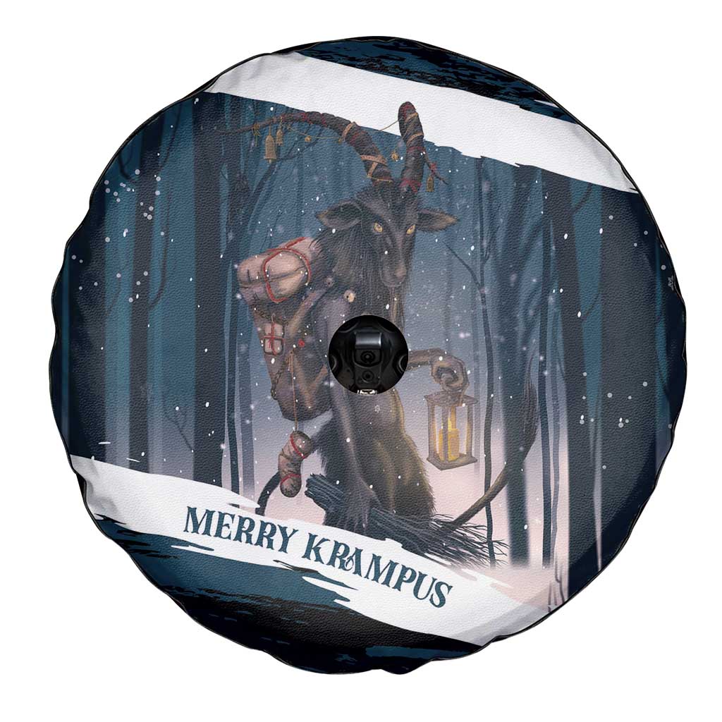 Merry Christmas Spare Tire Cover Krampus in The Woods - Dark Teal - Wonder Print Shop