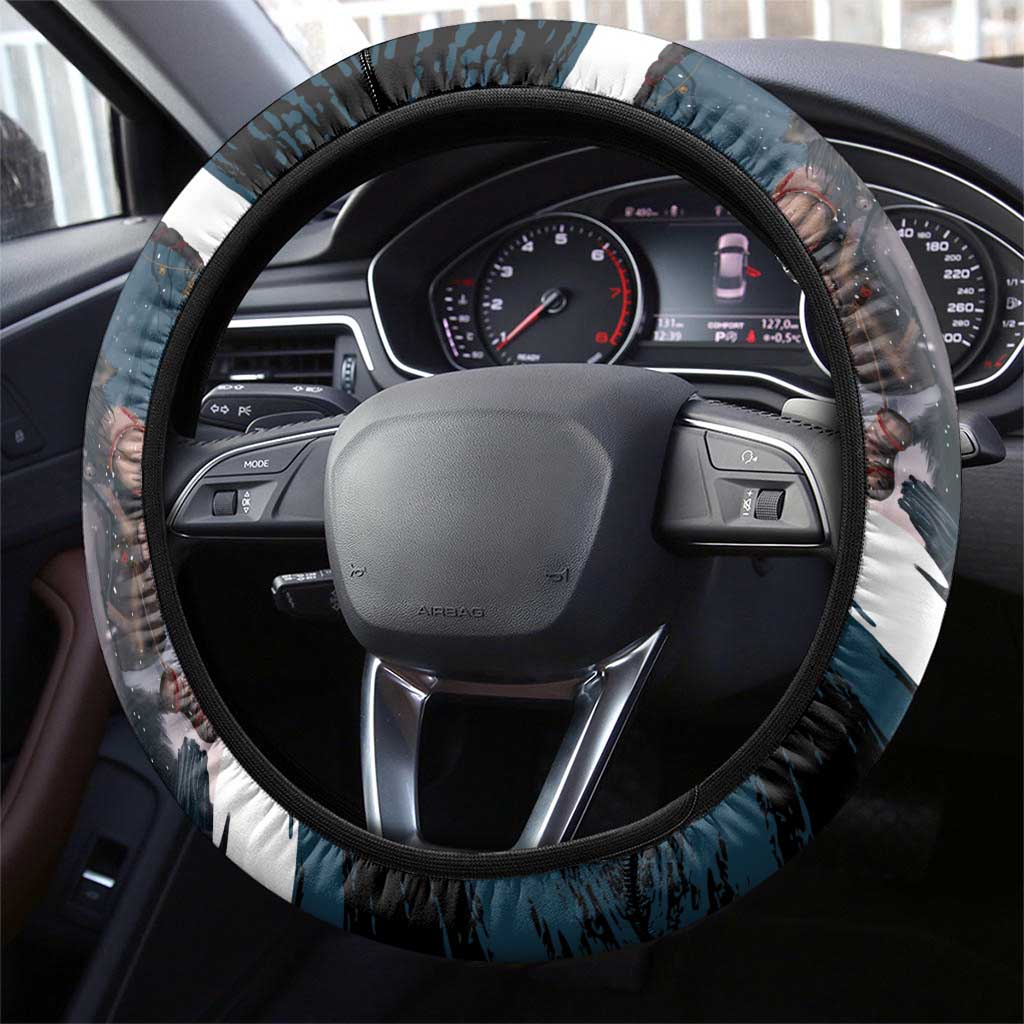 Merry Christmas Steering Wheel Cover Krampus in The Woods - Dark Teal - Wonder Print Shop