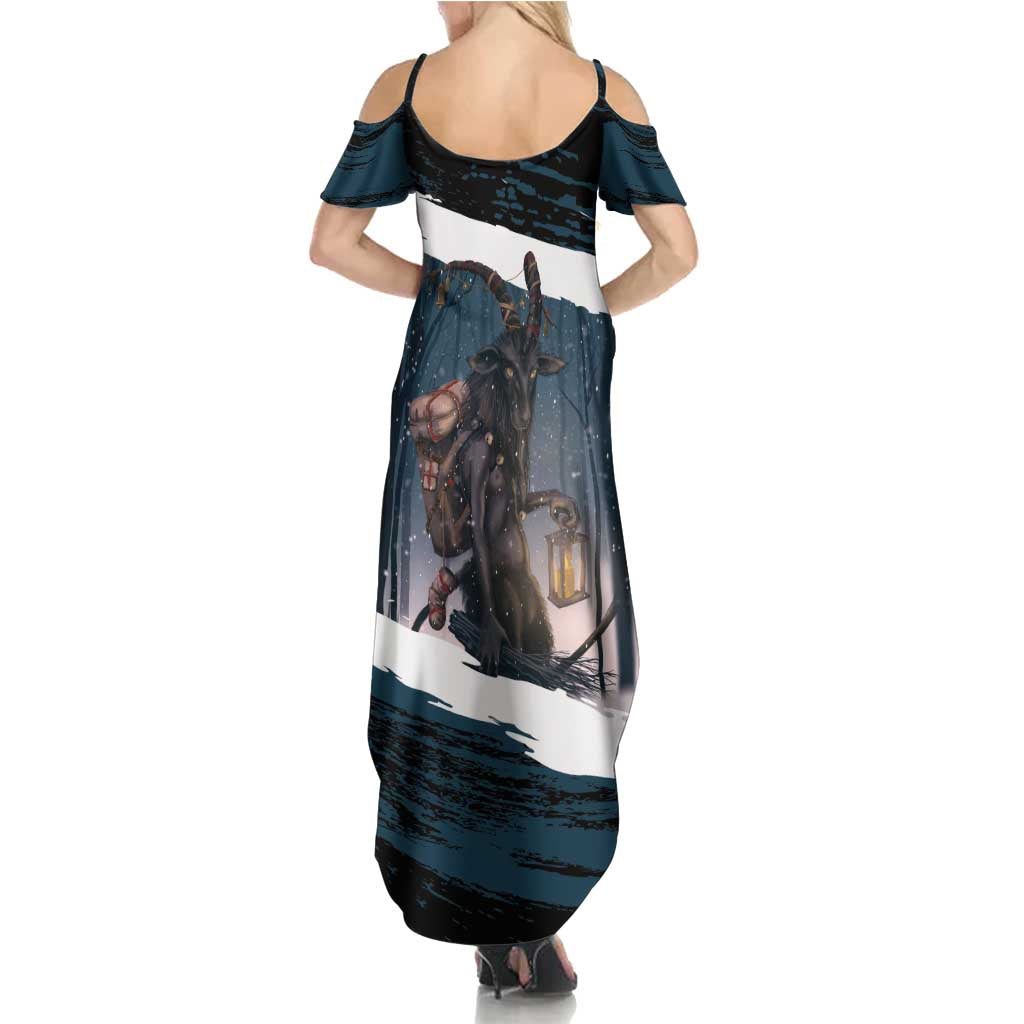 Merry Christmas Summer Maxi Dress Krampus in The Woods - Dark Teal - Wonder Print Shop